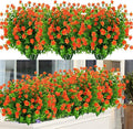 12 Bundles Outdoor Artificial Flowers UV Resistant Fake Boxwood Plants, Faux Greenery for Indoor Outside Hanging Plants Garden Porch Window Box Home Wedding Farmhouse Décor (Orange Red)