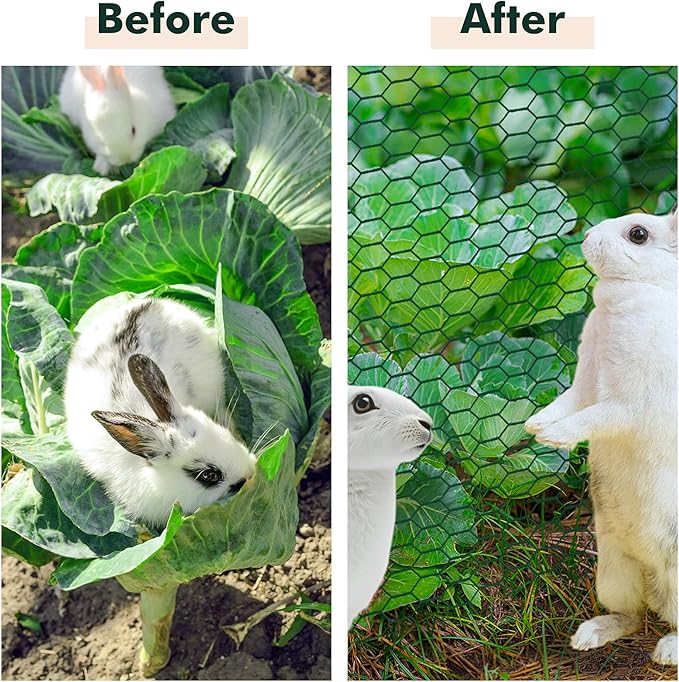 Plant Fence Protectors from Animals, 16.4 x 1.15ft Plant Cages for Outdoor Plants, Black Wire Plant Protector with Ground Stakes, Nylon Ties, Needle-Nose Pliers and Gloves to Keep Animals Out (Green)