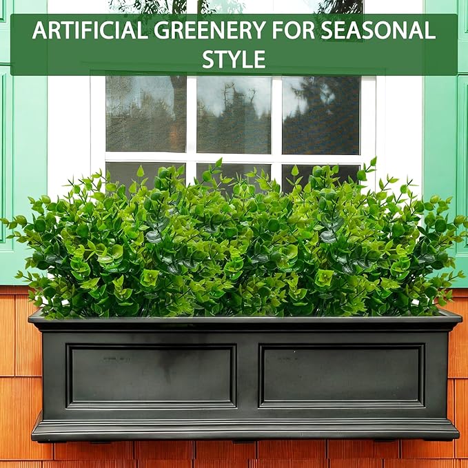 TURNMEON 20 Bundles Artificial Greenery Plants Outdoor Spring Summer Decor, UV Resistant Fake Plants Boxwood Shrubs Grass,Faux Eucalyptus Flowers for Farmhouse Gardens Home Patio Indoor Outdoor(Green)