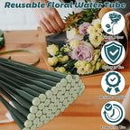 LDHHYH 100 Pack 12 Inch Green Floral Water Tubes, Plastic Fresh Flower Water Tubes with Rubber Caps, Floral Water Picks for Flower Arrangements Supplies
