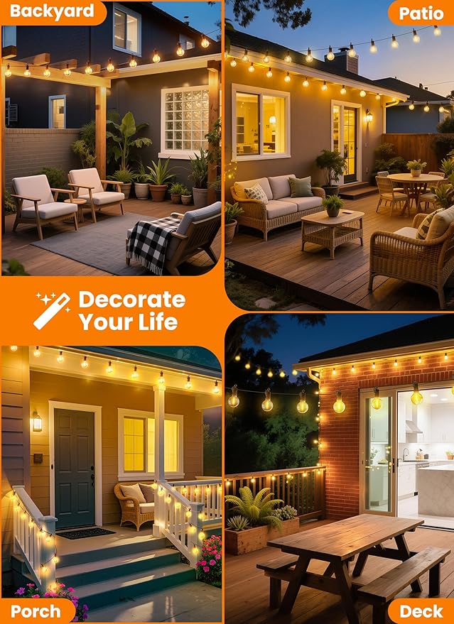 Outdoor String Patio Lights, 200FT 100 LED Patio Lights Waterproof, Connectable Shatterproof Hanging Outside String Light for Backyard, Porch, Deck, Balcony, Garden, House Decor, 2200K