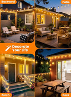 Outdoor String Patio Lights, 50FT 25 LED Patio Lights Waterproof, Connectable Shatterproof Hanging Outside String Light for Backyard, Porch, Deck, Balcony, Garden, House Decor, 2200K