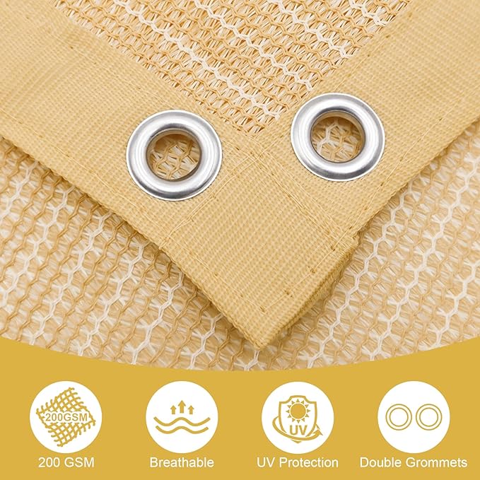Shade&Beyond 90% Sun Shade Cloth with Grommets, 10' X 12' Pergola Shade Cover Canopy, Mesh Tarp Sun Screens for Patio, Outdoor, Garden, Backyard, Wheat