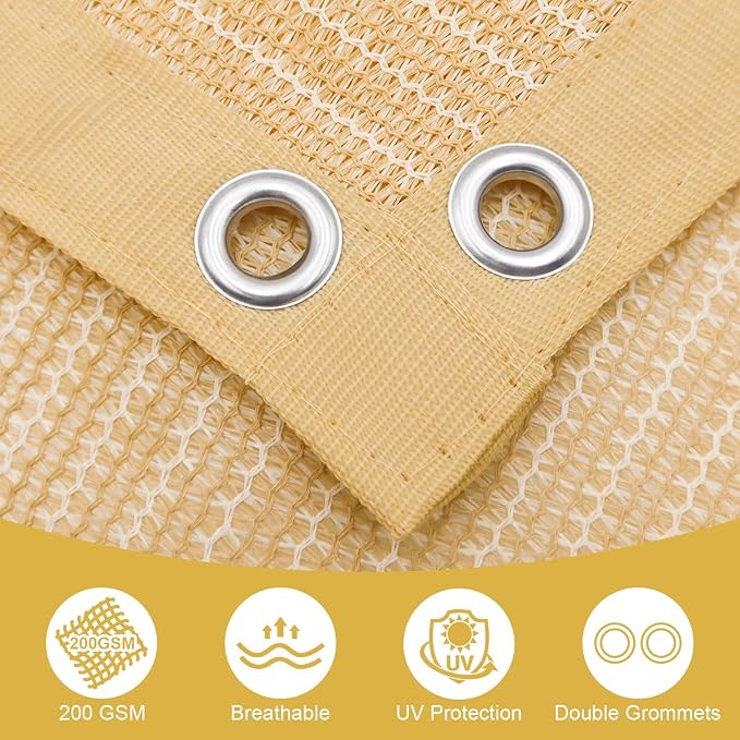 Shade&Beyond 90% Sun Shade Cloth with Grommets, 6' X 16' Pergola Shade Cover Canopy, Mesh Tarp Sun Screens for Patio, Outdoor, Garden, Backyard, Wheat