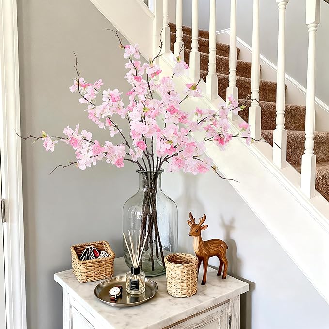 INXUGAO 12 PCS Faux Cherry Blossom Branches Décor 22.83 Inch Fake Artificial Cherry Flowers for Home Indoor Decoration Vase Arrangement Table Living Room Bedroom Spring Decor