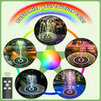 Yzert 2026 Remote Solar Powered Fountain, 6W Glass Bird Bath Fountain with 4000mAh Battery, 7 Nozzles, 4 Fixers & 8 Colorful LEDs, Adjustable Water Height for Outdoor Garden Pond Pool