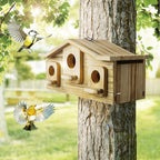 Auslar Bird House, Bird Houses for Outside for 3 Bird Families, Wooden Birdhouse for Outdoors, 3 Hole Hanging Bluebird House for Cardinals Finch Wren Swallow for Garden Viewing