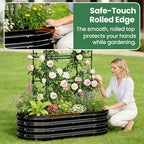 2 in 1 Galvanized Raised Garden Bed with 71" H Arch Trellis for Climbing Plants, Outdoor Gardening Planter Box with Climbing Net for Flowers Vegetables Fruits Herbs, Black
