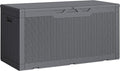 Greesum Outdoor Storage Box 100 Gallon Storage Bin with Lid for Patio Furniture, Garden Tools, Pool Supplies, Lockable, Waterproof and UV Resistant, Gray