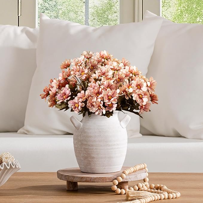 Vanselia Ceramic Flower Vase Home Decor - Farmhouse Table Vases with Handle Living Room Decoration Vintage Decorative Aesthetic for Shelf Coffee Dining Desk House Bookshelf Fireplace (7.1" Rustic)