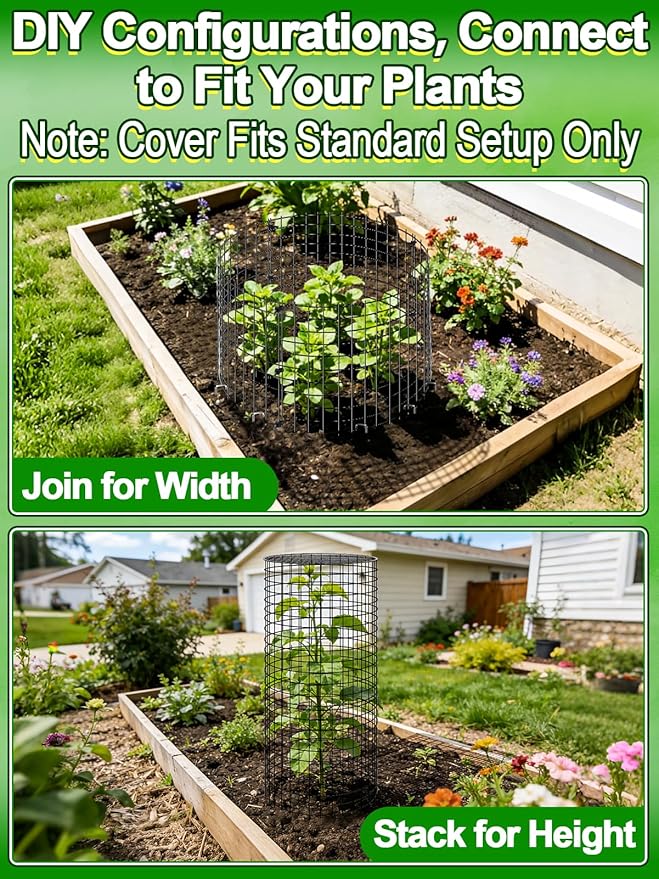 16''H x 11''Dia Plant Protectors from Animals - Full-Protection Anti-Rust Plant Cages with Covers for Outdoor Plants, Wire Garden Cloches for Plants Strawberry Keeping Chicken Rabbits Out, 4 Sets