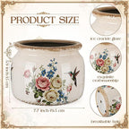 7.7″ Large Vintage Ceramic Plant Pot with Hummingbird Bloom Pattern Cream White Rustic Planter with Ice Crackle Glaze & Drainage Hole for Indoor Outdoor Plants Home Kitchen Office Decor Gift