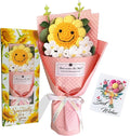 PXFCXVMQ Crochet Sunflower Bouquet,Pink Handmade Knitted Artificial Flower Gift with Card and Box,Smiley Sunflower Bouquet for Graduation, Birthday, Mother's Day,Teacher Appreciation Gift(S-Pink)