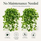 36" Faux Hanging Ivy Plants in White Pots, 2 Pack Fake Pothos Artificial Hanging Plants with 168 Leaves Each & Pebble Topping, Fake Greenery Decor for Shelf Bathroom Office Living Room