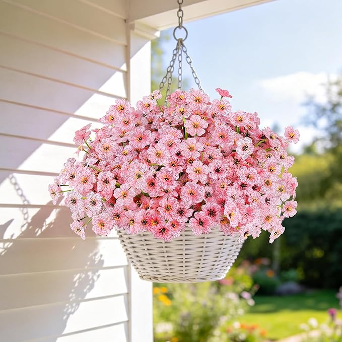 AmyHomie 20 Bundles Artificial Flowers for Outdoor Outside Spring Summer Decoration UV Resistant Faux Flowers No Fade Fake Plastic Plants Garden Porch Window Box Decorating (Pink)