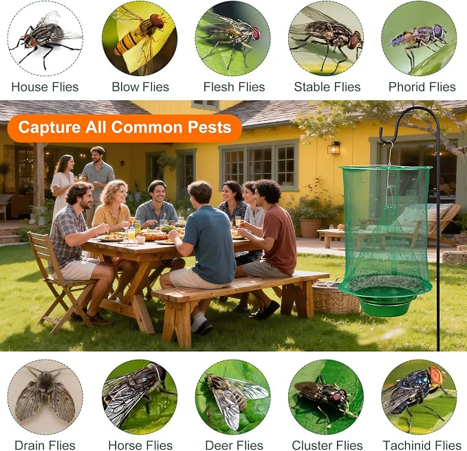 4 Pack Fly Trap Fly Traps Outdoor Hanging, Fly Catcher Killer Hunter Cage Control, Farm Horse Stable Ranch Fly Trap for Orchard, Barn, Garden