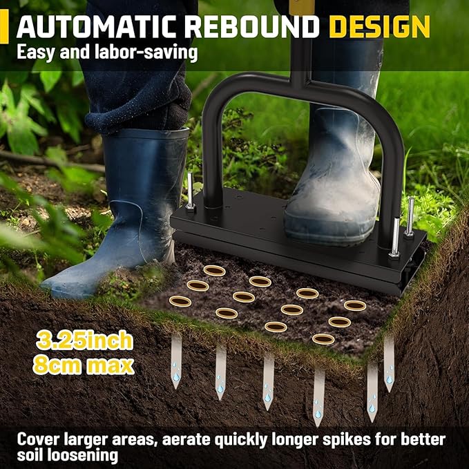 Lawn Aerator Tool, Core Aerator Lawn Tool with 12 Spikes, Automatic Dirt Clean with Spring-Loaded, Manual Grass Aerator Spike Lawn Coring Aerator for Yard Lawn Aeration Soil Loosening Garden Tool