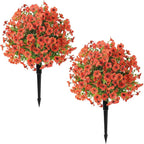 Alupssuc 2Pcs 20" Artificial Topiary Ball Flowers for Outdoors Planters, Spring Decoration with Spike, UV Resistant Faux Summer Plants, Fake Bushes Indoor Decor, Orange for Garden, Porch & Patio