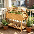 Raised Herb Garden Planter Indoor Outdoor with Wheels for Basil, Parsley, Rosemary, Thyme & Mint , Wooden Seed Starter Grow Box with Cover, Gardening Gifts for Women, Mom, Plant Lovers (Wood)