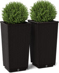 Giantex Set of 2 Outdoor Wicker Flower Pot, 23 Inch Tall Planters with Drainage Hole, Self-Watering Tray, Rattan Flower Pots, Indoor Outdoor Decoration for Front Porch Balcony Entryway (Dark Brown)