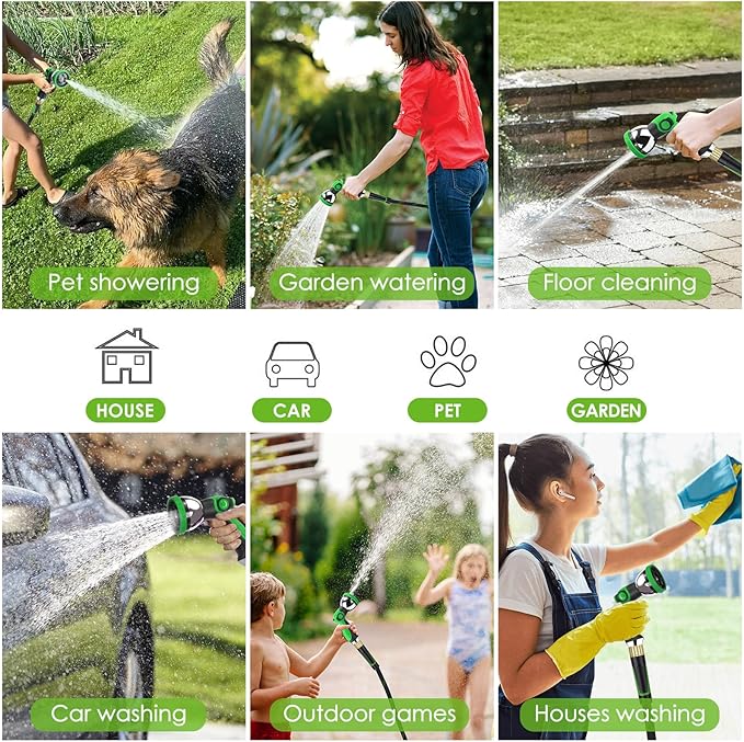 Non-Expanding Garden Hose 50 ft, Lightweight Hose & Flexible Water Hose With 10-Pattern Spray Nozzle, Kink-Free Design, Durable Leakproof Yard Outdoor Hose, Portable Storage Strap, 50 Feet