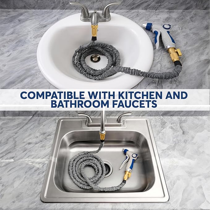 Indoor Sink Hose Attachment For Kitchen Sink or Bathroom Sink Faucet - Extra Long Utility Sink Hose (25 FT) For Watering Houseplants, Dog Washing, Household Cleaning