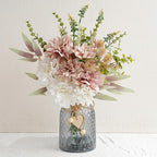 LUEUR Artificial Dahlia Flowers with Vase – Dusty Pink Faux Flower Arrangement, Elegant Floral Centerpiece Table Decorations for Coffee Table, Dining Room, Bedroom, Living Room & Farmhouse Home Decor