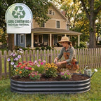 Rakukiri Raised Garden Bed GRS Certified Galvanized Planter Box Outdoor, 6.5ft Oval Rot-Resistant Metal Garden Bed Planter, Recycled Material Planter for Vegetables Flowers Herbs (Grey)