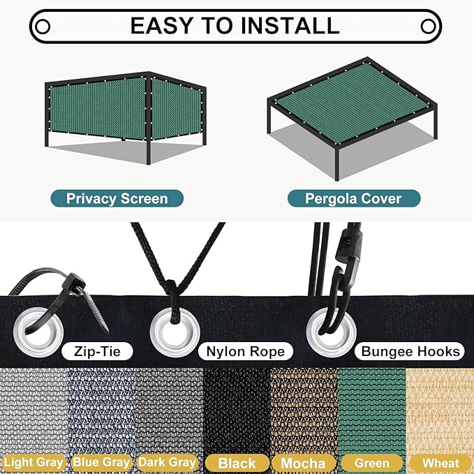 Shade&Beyond 90% Sun Shade Cloth with Grommets, 10' X 16' Pergola Shade Cover Canopy, Mesh Tarp Sun Screens for Patio, Outdoor, Garden, Backyard, Green