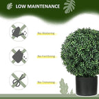 HOMCOM Set of 2 20.5" Artificial Ball Boxwood Topiary Trees with Pot, Indoor Fake Plants for Home Office & Living Room Decor