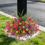 INXUGAO Artificial Fake Flowers Plants for Outdoor Spring Summer Decor, 12 Bundles Faux Silk Flowers for Outdoor Outside Planter Colorful Daisy UV Resistant Look Real for Front Door Porch Patio Yard