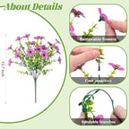 Ammyoo Artificial Flowers for Outdoors Potted Spring Decor, 12 Bundles Fake Summer Daisy with Realistic Eucalyptus Leaves, Faux Plants for Greenery Boxwood Porch Patio Garden Pot Lawn