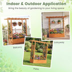 BECOMFORT Raised Garden Bed with Trellis & Hanging Roof, 45" Tall Fir Wood Planter Box with Drainage Holes, Outdoor Elevated Garden Planter for Climbing Vines, Perfect for Patio, Lawn & Backyard