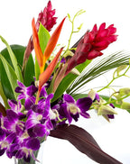 Fresh Orchids and Tropical Flower Bouquet, Purple Orchids, Red Ginger, Heliconia, Mixed Foliage, Hawaiian - PRIME QUALITY - Perfect for Birthdays, Valentine's Day, Mother's Day, Anniversaries, etc.