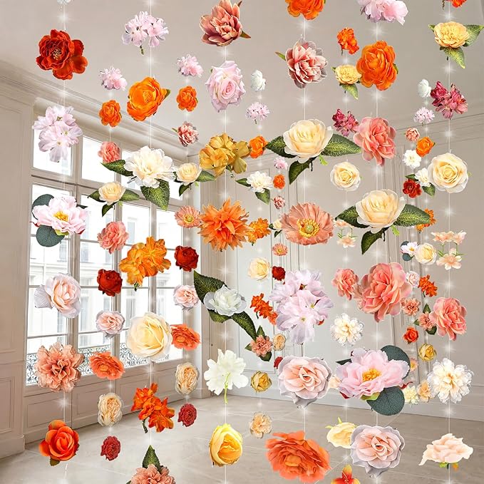 Suncalla 6 Pcs 35.4ft Hanging Flowers Garlands Backdrop Lighted Floating Fake Wildflower Vines LED Floral Garland Ceiling for Spring Wedding Bridal Shower Birthday Graduation Party(Bright,Multicolor)
