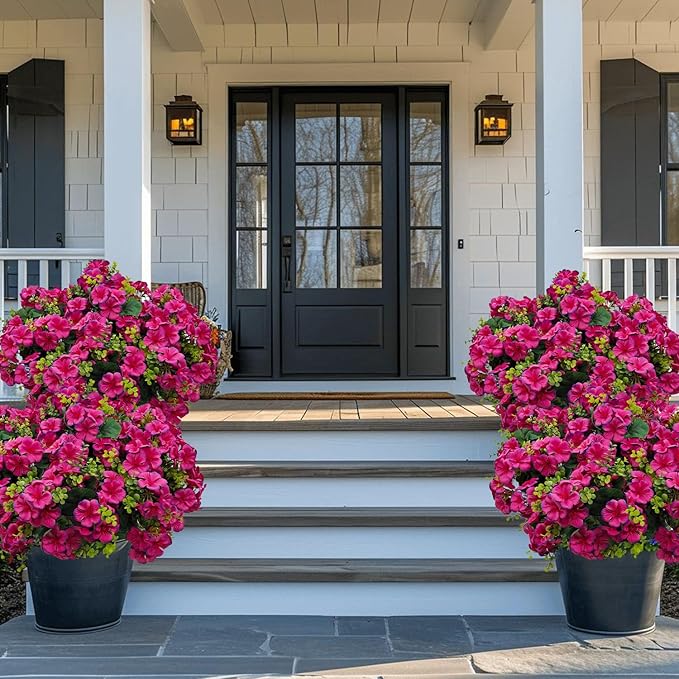 Artificial Geranium Flowers for Outdoor Decoration, 6 Bundles UV Resistant Silk Geranium Fake Plants Faux Flowers for Front Porch Garden Patio Window Box Outside Indoor Decor (Purplish Red)
