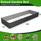 2PCS 10x3x1ft Galvanized Raised Garden Bed Kit,Metal Planter Box for Vegetables,Flowers,Herbs Durable Rust-Resistant Patio Gardening Beds,Black