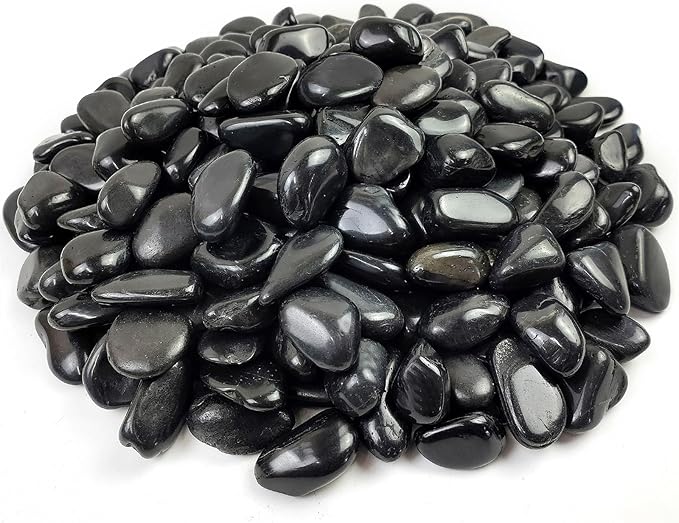 YISZM Black Pebbles for Indoor Plants, Natural Polished River Rocks, Small Decorative Stones for Planters Vase Fish Tank Aquariums Landscaping Garden, 2lbs