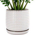D'vine Dev 10 Inch Ceramic Beaded Stoneware Planter Pot - Flower Pot with Drainage Holes and Saucers for Indoor Succulent Plants or Flowers, Smoked White, 27-C-P-1