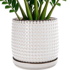 D'vine Dev 10 Inch Ceramic Beaded Stoneware Planter Pot - Flower Pot with Drainage Holes and Saucers for Indoor Succulent Plants or Flowers, Smoked White, 27-C-P-1