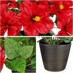 Briful Artificial Hibiscus Flowers in Brown Pot, 14.1" Faux Tropical Flower Plant for Outdoor Porch, Potted Red Hibiscus Tabletop Decor for Living Room, Dining Table, Office, Indoor Home Décor
