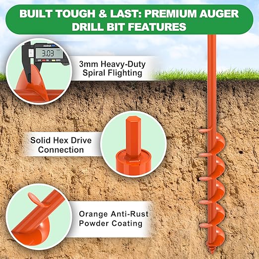 SELEWARE Auger Drill Bit for Planting - 3"x 32" Heavy-Duty Garden Auger Drill Bit, Fits 3/8" Hex Drive Drill - Bulb Planter Tool, Auger Post Hole Digger for Bulbs, Flowers, Fence Posts