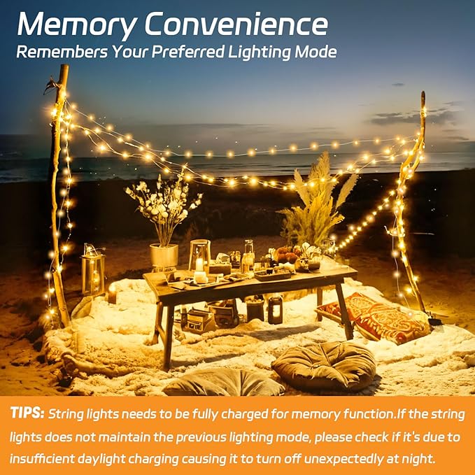 cshare Solar Fairy Lights Outdoor Waterproof,16.4ft 50LED Solar String Lights for Outside 8 Modes 2 Packs for Christmas Halloween Holiday Patio Backyard Garden Deorations Warm White