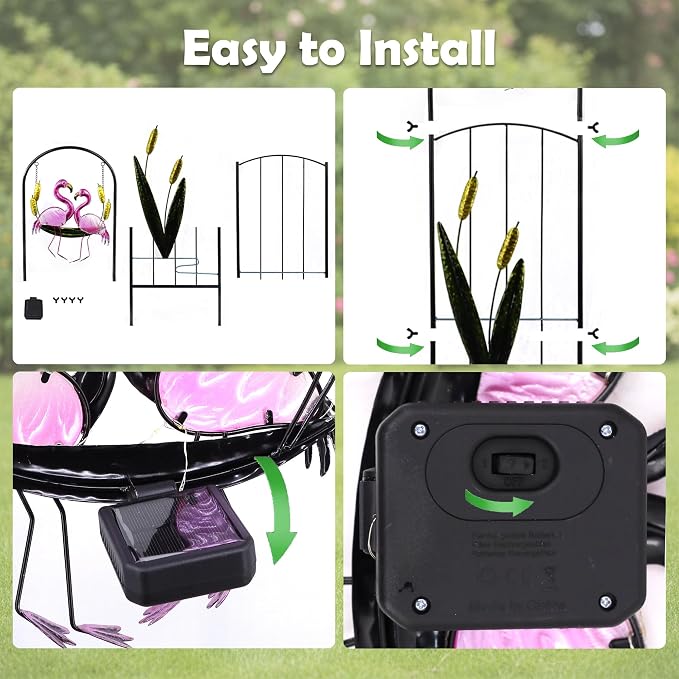 Flamingo Metal Garden Trellis with Solar Lights for Climbing Plant | 1-Pack Weatherproof Iron Plant Trellis, Heavy Duty Potted Cucumber Clematis Support Frame Stake for Outdoor Patio Yard Decor