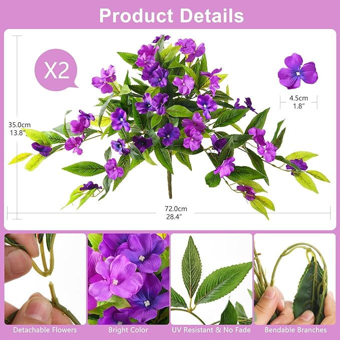 Hommyea Artificial Flowers for Outdoor, 2 Bundles UV Resistant Fake Plants Decoration Realistic Faux Silk Flowers No Fade Plastic Flowers for Outside Planters Home Porch Patio Yard Garden Decor