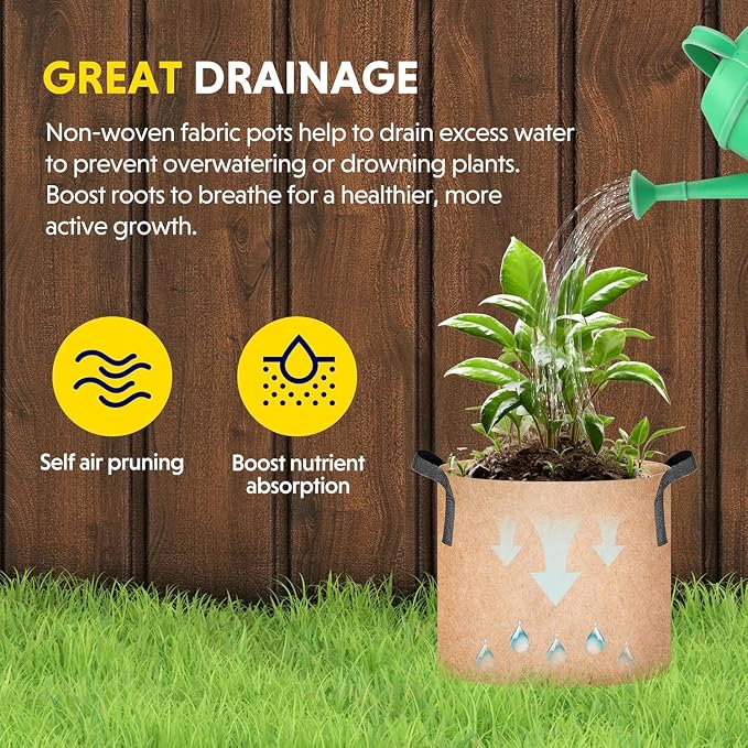 iPower Plant Grow Bag 3 Gallon 6-Pack Heavy Duty Fabric Pots, 300g Thick Nonwoven Fabric Containers Aeration with Nylon Handles, for Planting Vegetables, Fruits, Flowers,Tan 2024 Version