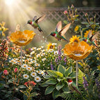 24" Handmade Metal Flower Garden Stake Bird Bath - Detachable Anti-Slip Bee Watering Station & Butterfly Puddler - Rustic Outdoor Art, Garden Gift for Bird Watchers, Mom & Seniors (Yellow 2pcs)