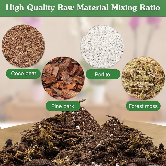 Orchid Potting Mix,2 Quart Premium Orchid Potting Mix for Repotting with Dried Forest Moss Perlite Stone Coco Peat and Pine Bark, Well-draining Orchid Bark Potting Mix
