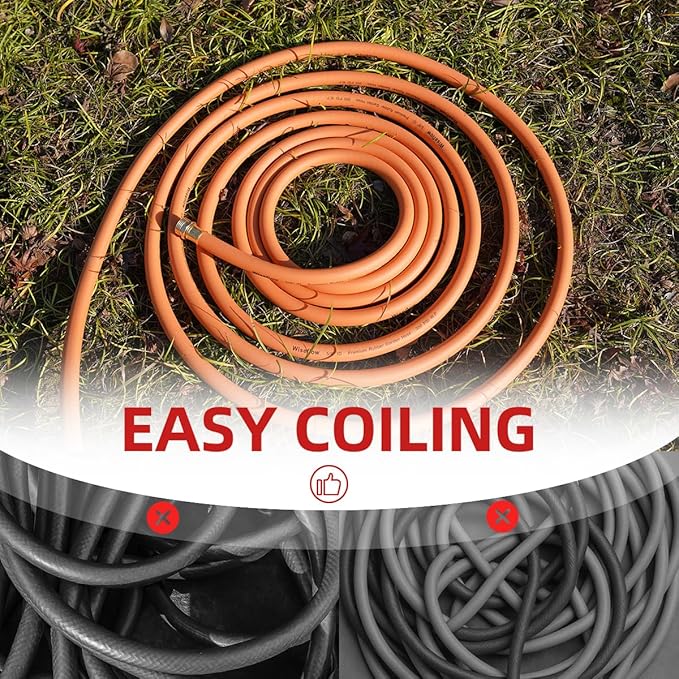 WiseFlow Garden Hose 75FT x 5/8", Heavy Duty Rubber Hose, Water Hose with Five Layered Braiding, Male Female Fittings, 1000PSI Burst, 300PSI Working (Orange)