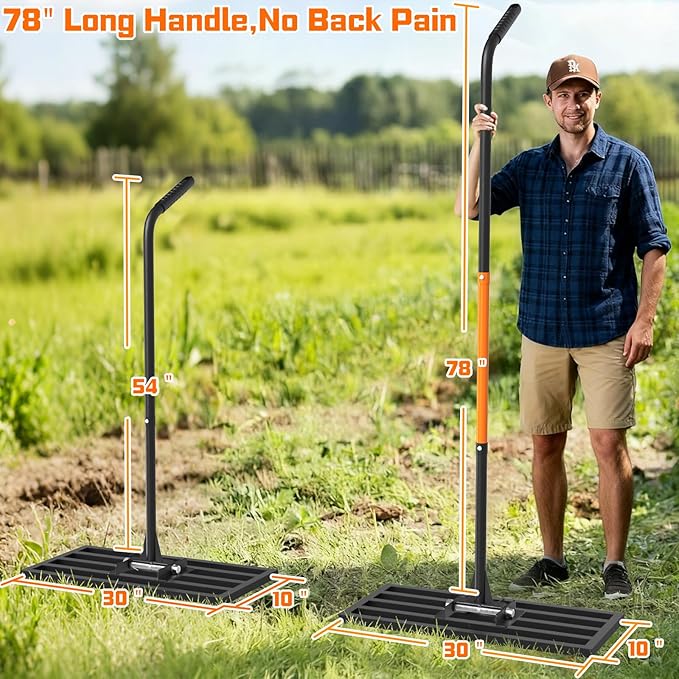COZEER 30" x 10" Lawn Leveling Rake, Heavy Duty Stainless Steel Leveler Tool with 78" Adjustable Handle, Garden Yard Lawn Care for Garden, Golf Course, Farm and Pasture